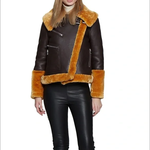 New Walter baker Eduardo faux fur trim leather jacket - Picture 1 of 16